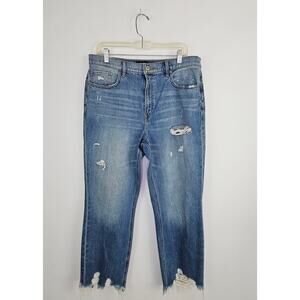 Express High Rise Straight Ankle Jeans Siz10 Light Wash Distressed Stretch Denim